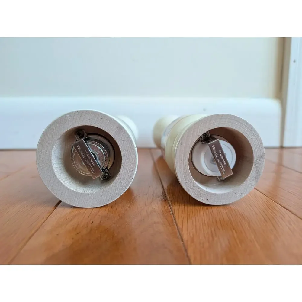 Williams Sonoma Sicilian Salt + Pepper Mills White Lacquer 9.75” Made In Italy